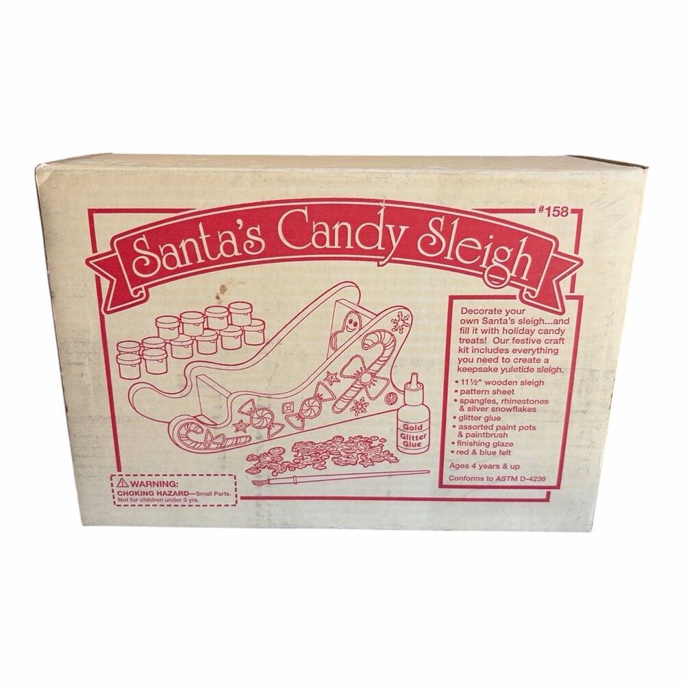 Vintage Santa’s Candy Sleigh #158 Wooden Christmas Craft Kit 11.5” NOS Open Box
